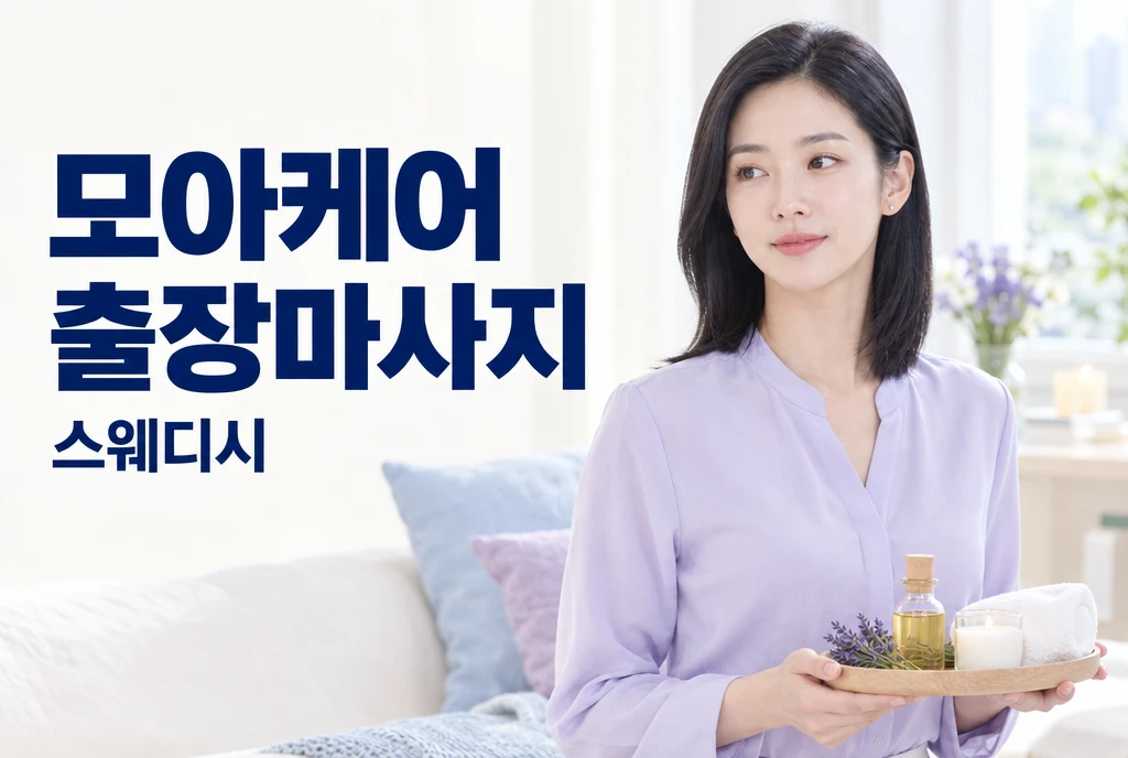 모아케어 출장마사지 스웨디시 안내와 밝은 여성 모델